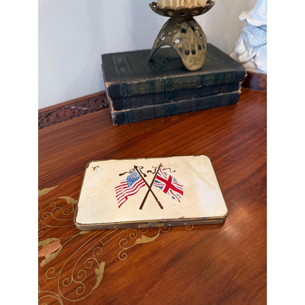 Vintage WWII Allied Flags Cigarette Case • Brass Case - American & British Flags